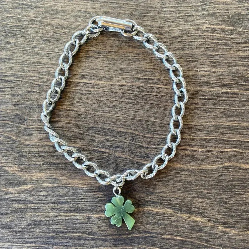 Jade Clover 🍀  & Silver Bracelet